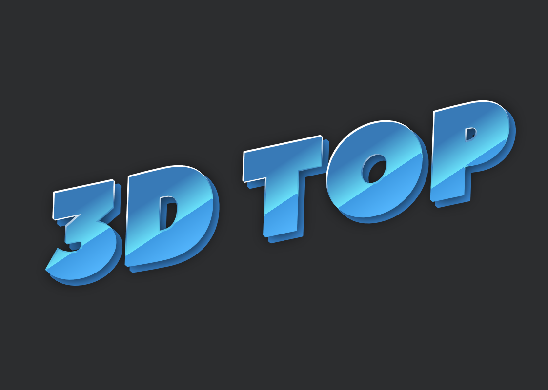 3D Text Effect 'TOP' with a Shiny Blue Style
