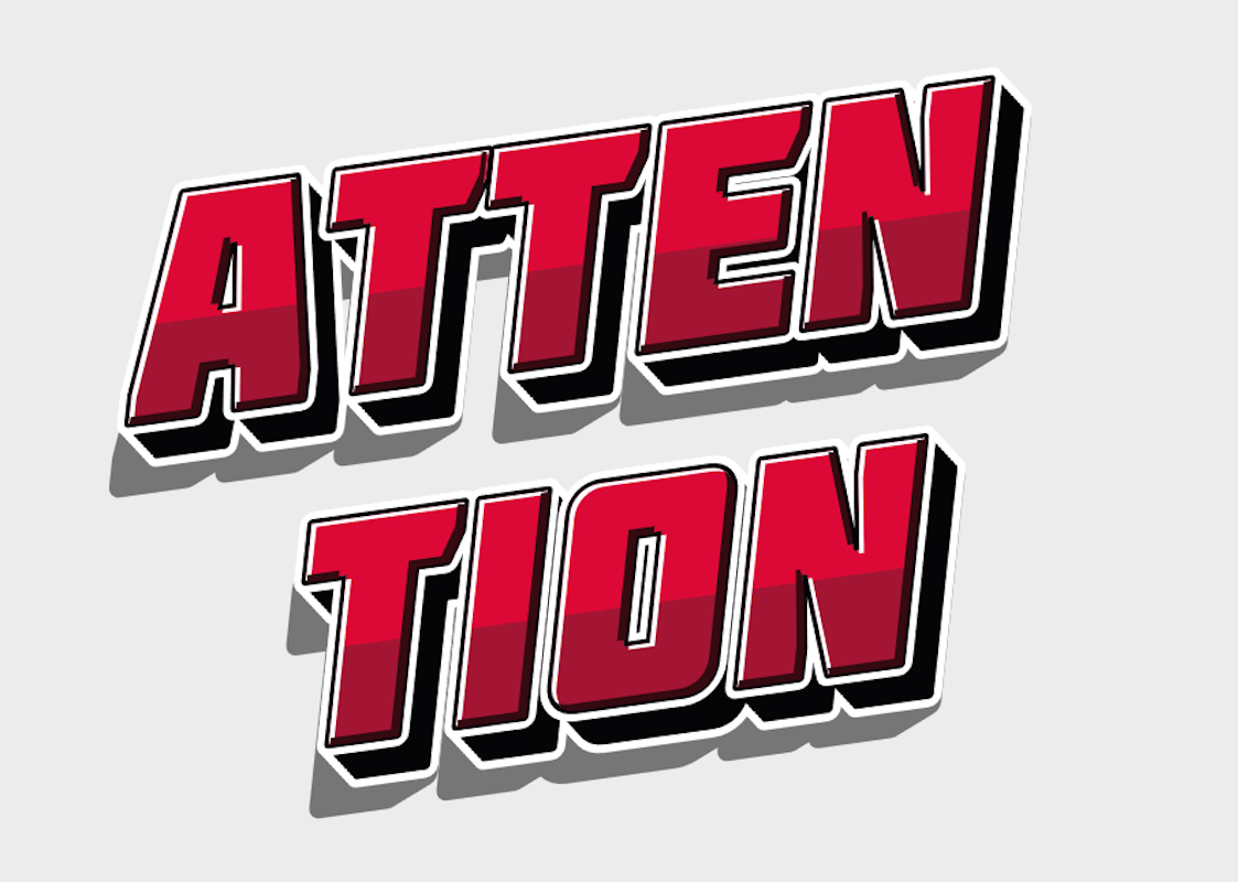 'Attention' - Bright 3D Text in Comic Book Style