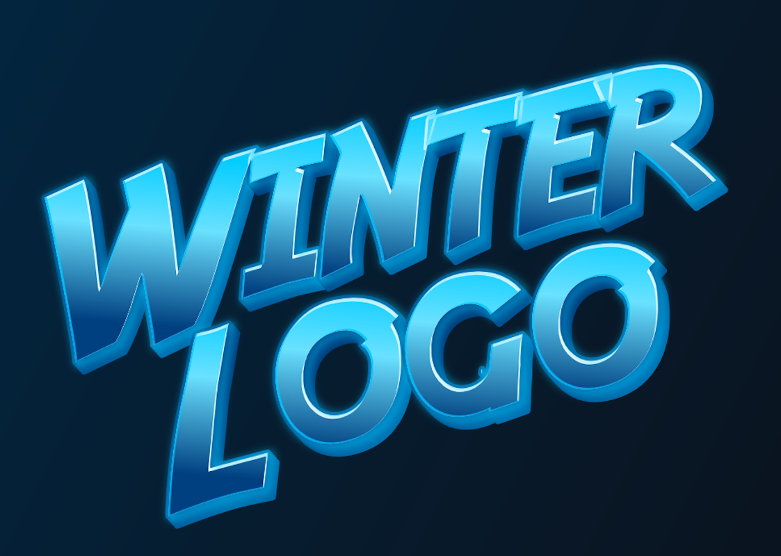 'Winter Logo' - Blue 3D Text with Glossy Effect
