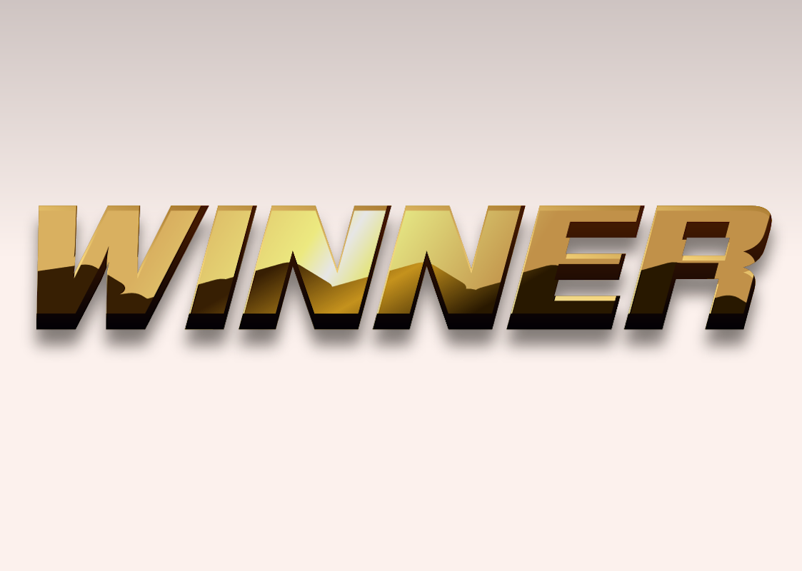 'Winner' - Golden 3D Text with Reflection