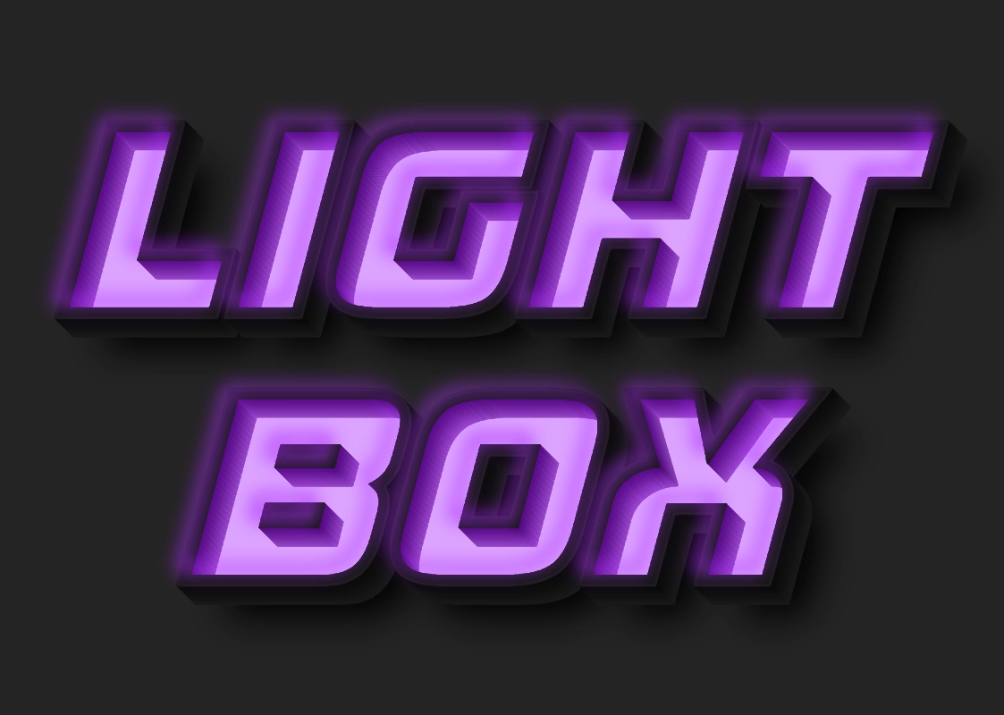 3D inscription in the style of a box with a neon glow