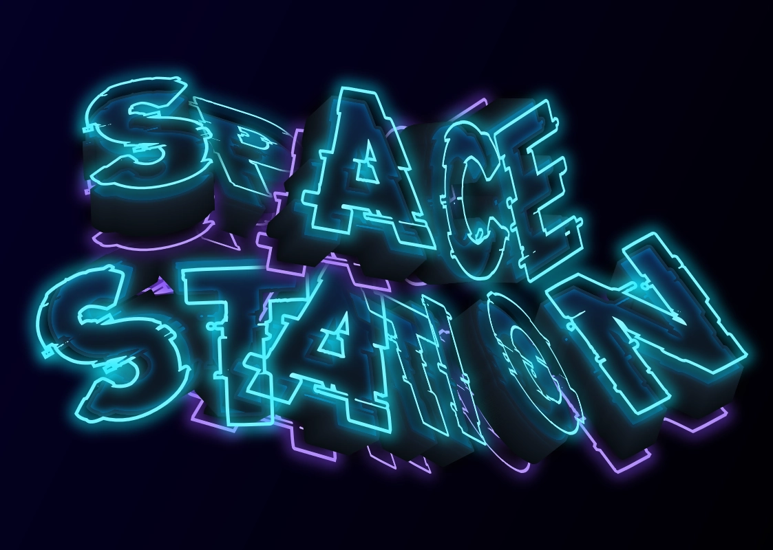 Volumetric neon 3D inscription - cosmic style