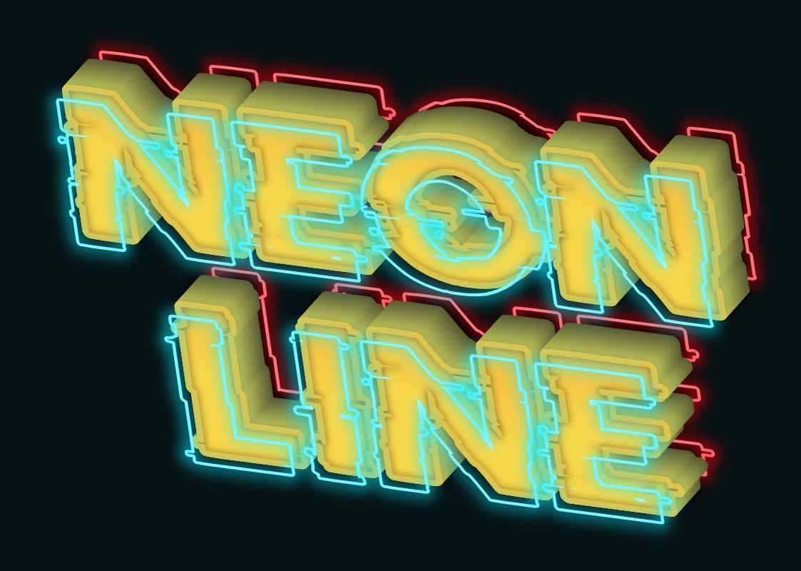 Unusual 3D text with neon outlines in a cosmic style