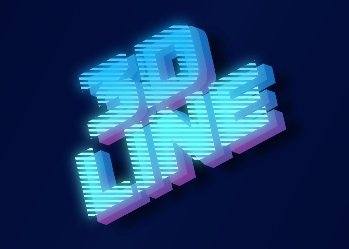 Beautiful 3D text in a modern style with neon lines
