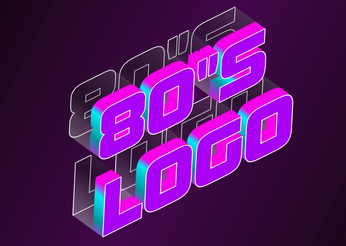 3D text in retro 80s style unusual 3D effect