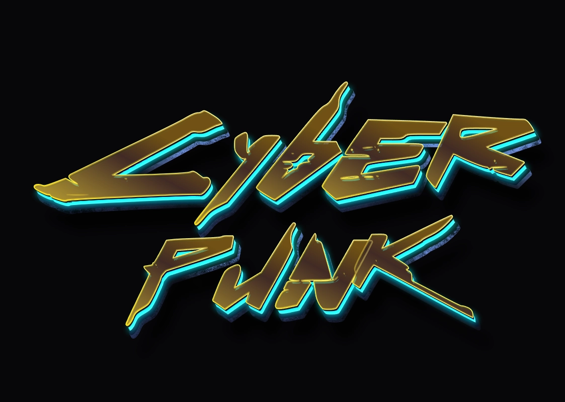 Cyberpunk 3D text with glow effect, futuristic aesthetics