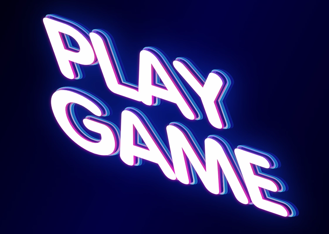 3D inscription for a game logo with a neon outline
