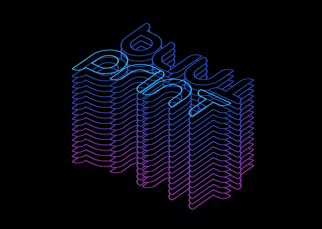 Abstract gradient lines in cyber-art style 3d text