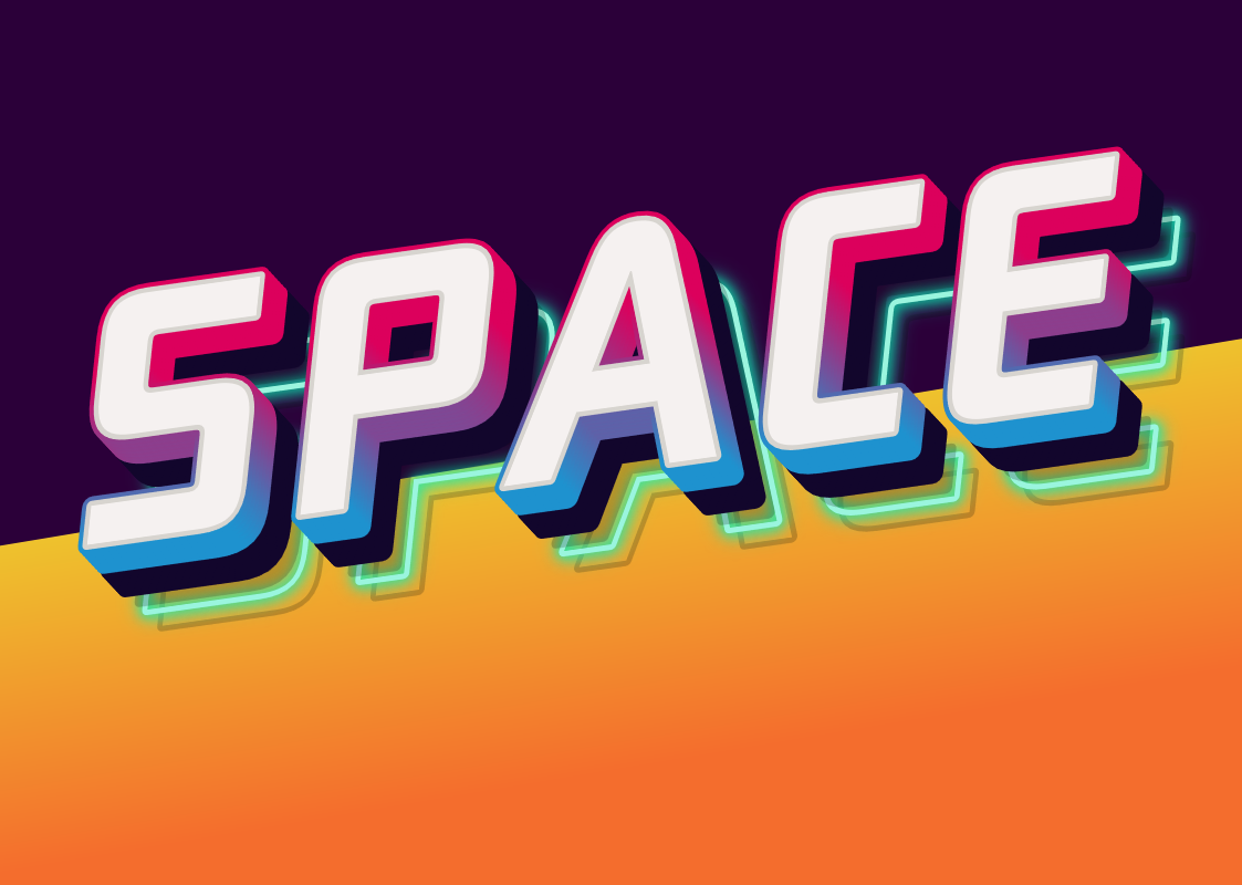 3D Text 'Space' in 80s style