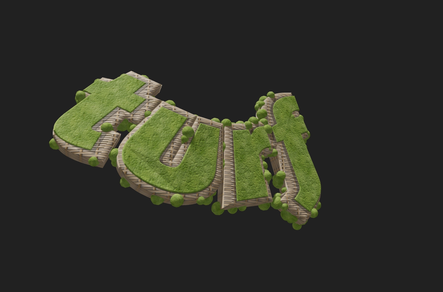 Eco-Style: 3D Text with Grass and Rattan Texture