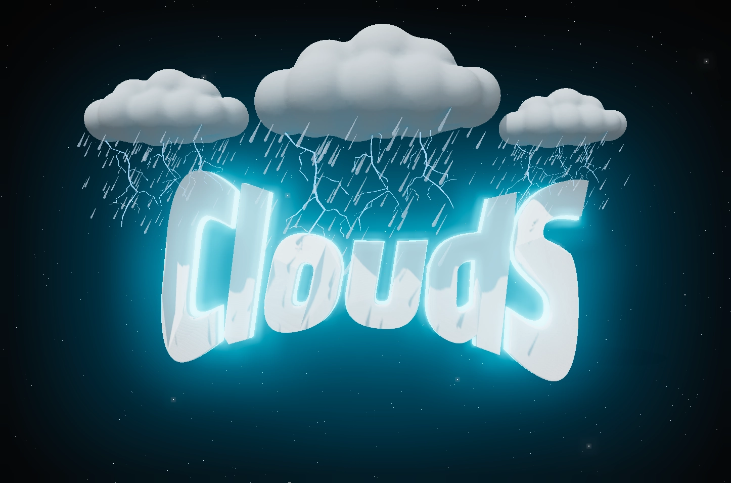 3D Text Effect Thunderclouds: Icy Font with Neon Lighting, Lightning, and Rain.