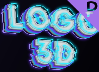 Neon lettering for channel header or video preview with 3D effect GLITCH font