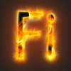 Flame text fire logo.