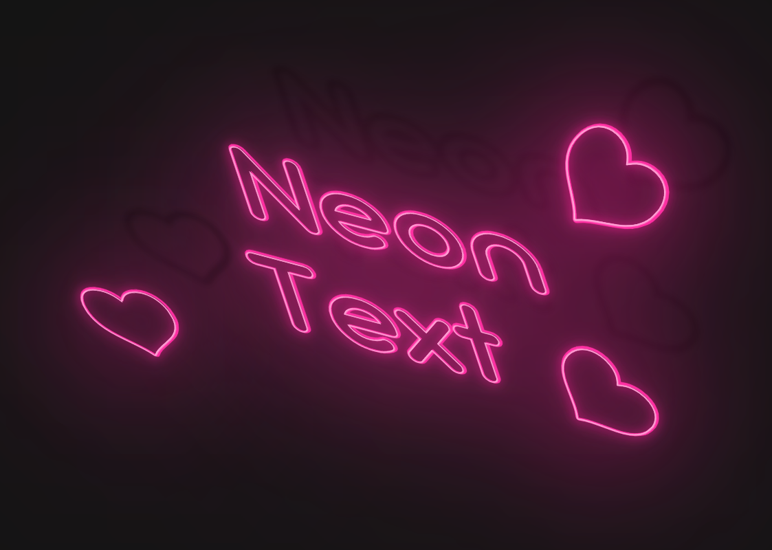 Neon text with hearts – pink effect